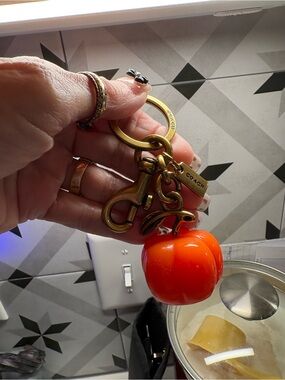 Coach Orange Pumpkin Charm Keychain with Gold-Tone Hardware
